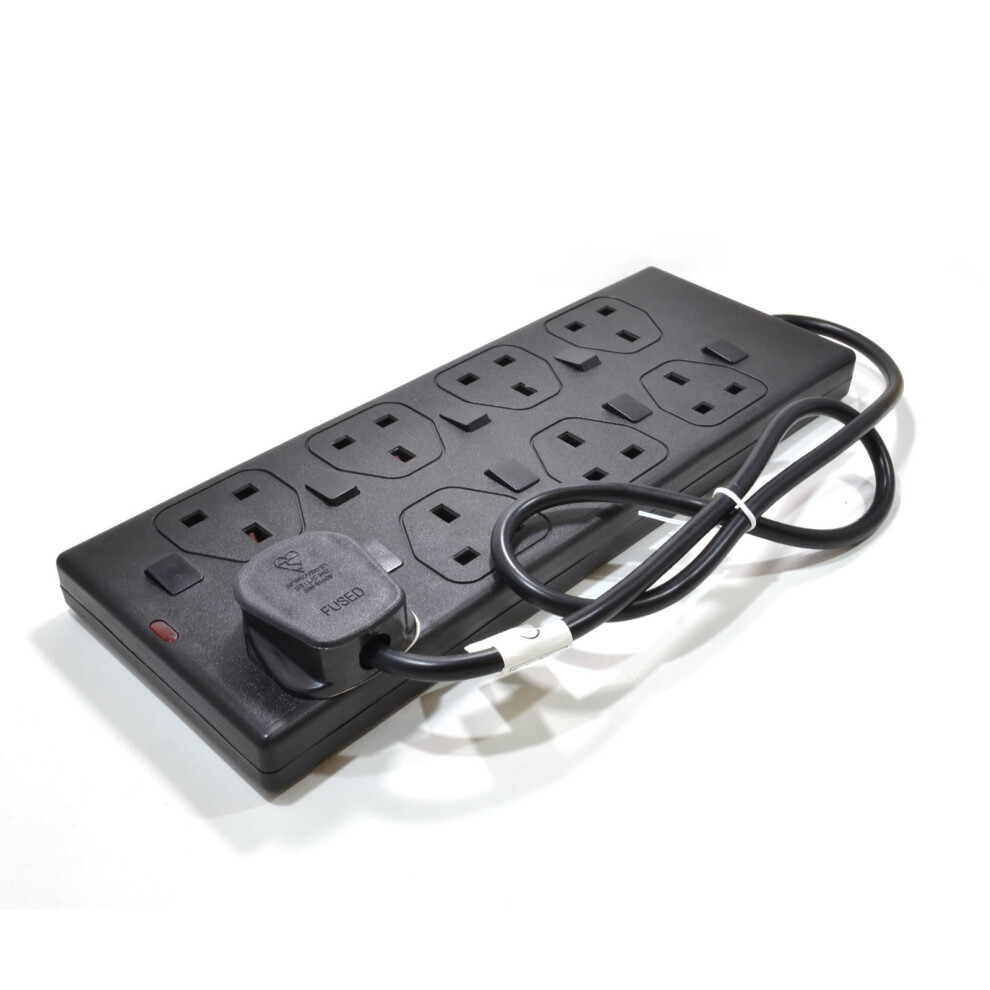 kenable Switched 8 Gang Mains Extension Lead 8 Way UK Power Sockets Black  1m