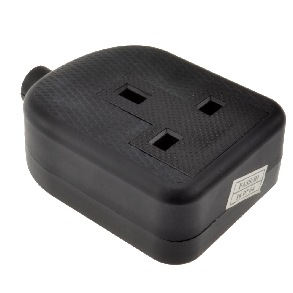 kenable Single Gang UK 13A 250V Black Rubber Extension Socket for Mains Power