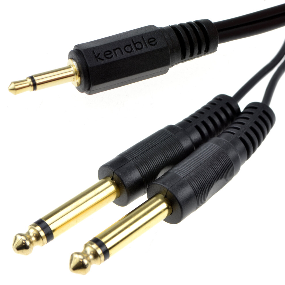 kenable 3.5mm MONO Jack Plug to TWIN 6.35mm MONO Jack Plugs Cable 1m