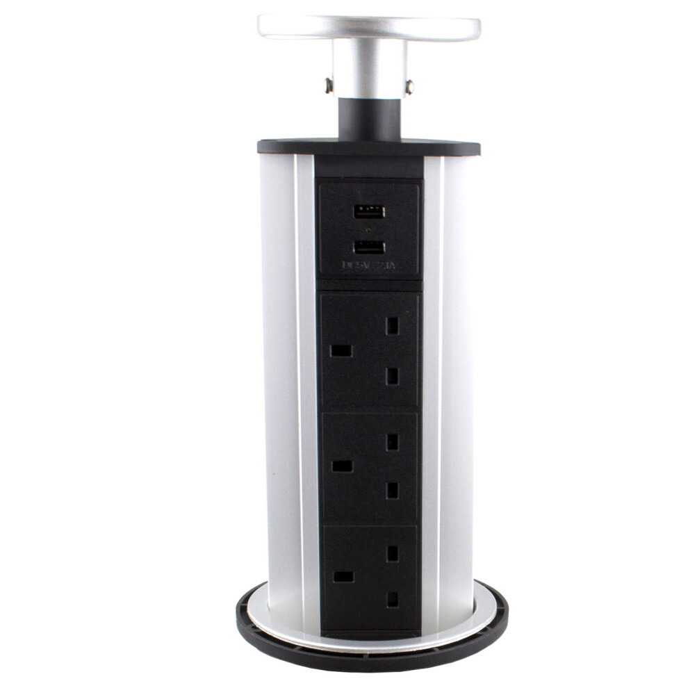 kenable Kitchen Worktop Pull Up PDU 3 x UK Sockets & 2 x USB Ports [100mm Hole]