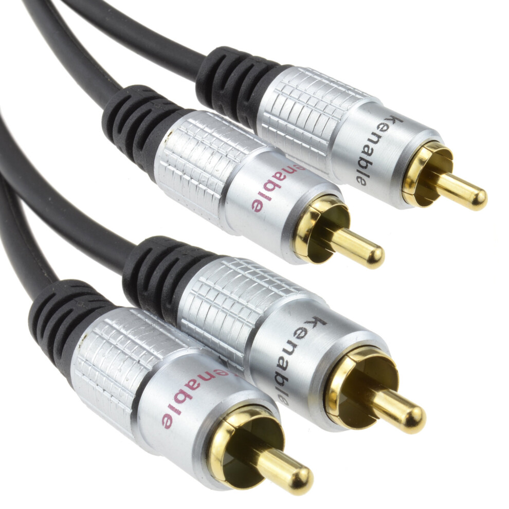 Kenable Pro Audio Metal 2 X Rca Phono Plugs To Plugs Cable Lead 0.5M 50Cm Gold