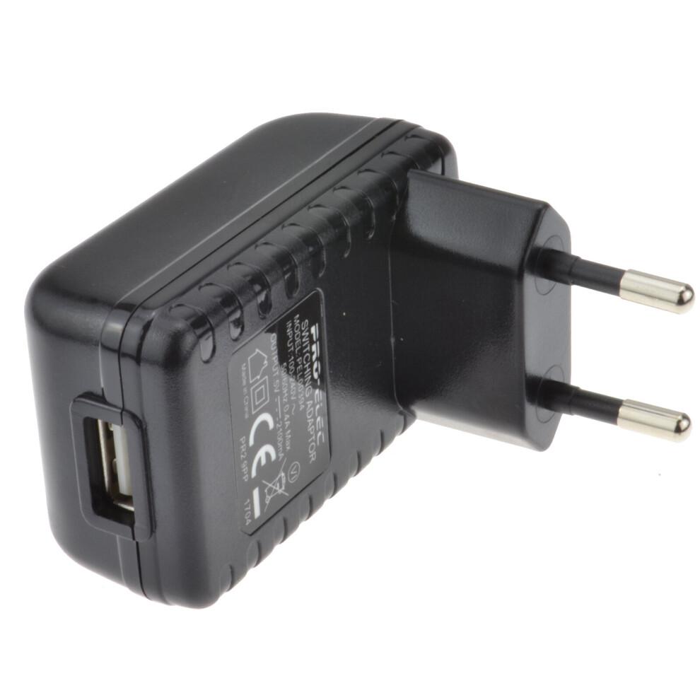 kenable Euro Travel Mains Plug Charger to USB for Charging Devices 2.1A Black