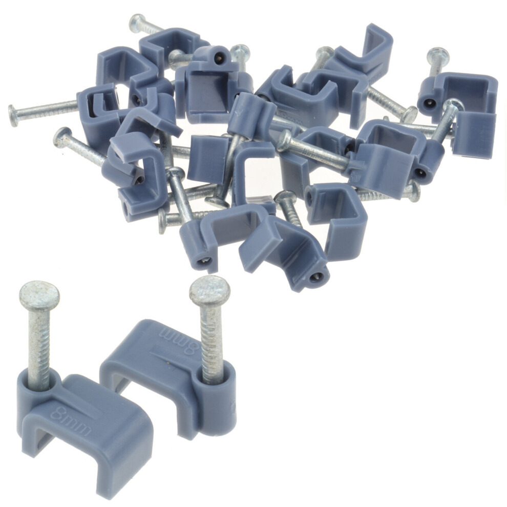 Grey Flat Cable Clips for 8mm cables or 1mm Twin and Earth [20 Pack]