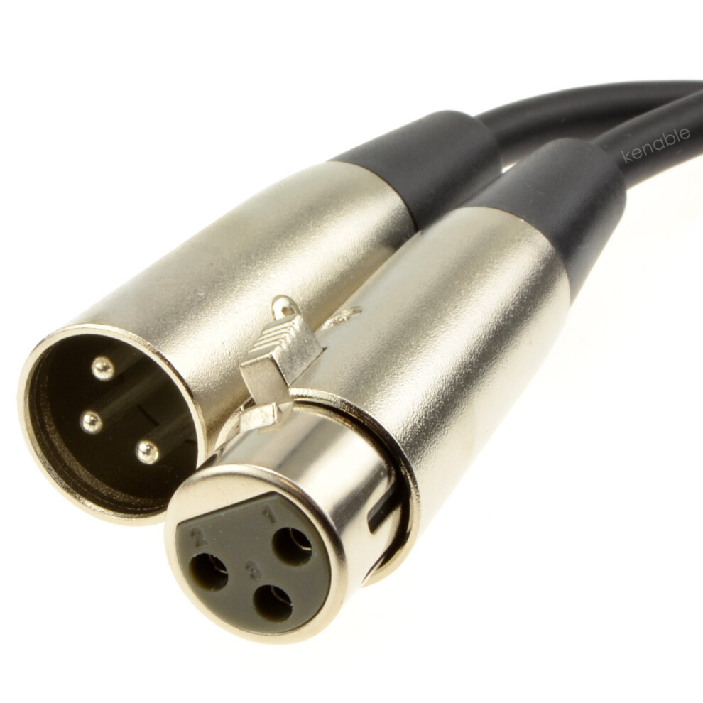 kenable Nickel XLR Male Plug To XLR Female Socket Black Cable Lead 20m