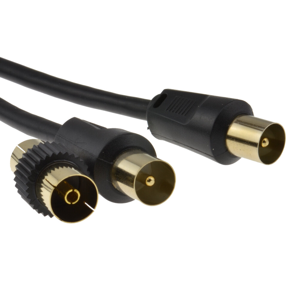 Kenable Rf Tv Freeview Plug To Plug Aerial Lead Cable With Coupler 1.8M Black