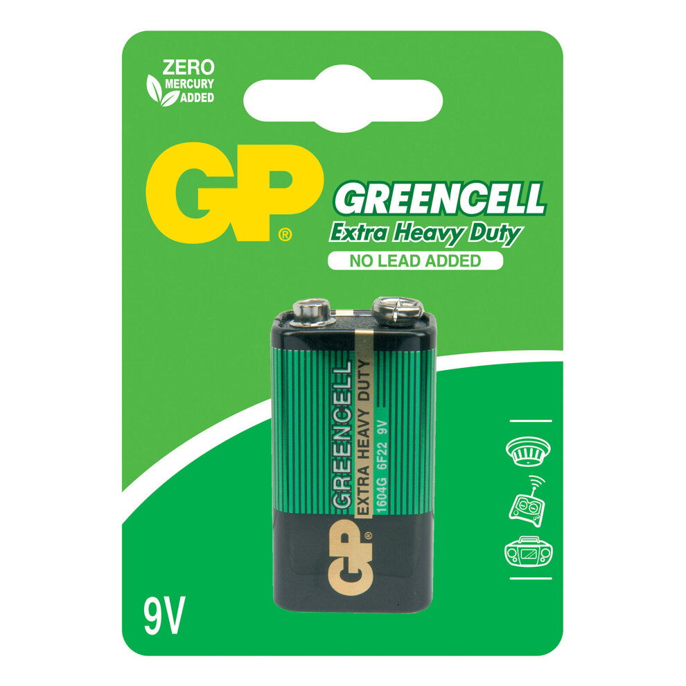 GP Greencell Heavy Duty Zinc Chloride 9V Square PP3 6LR61 Battery