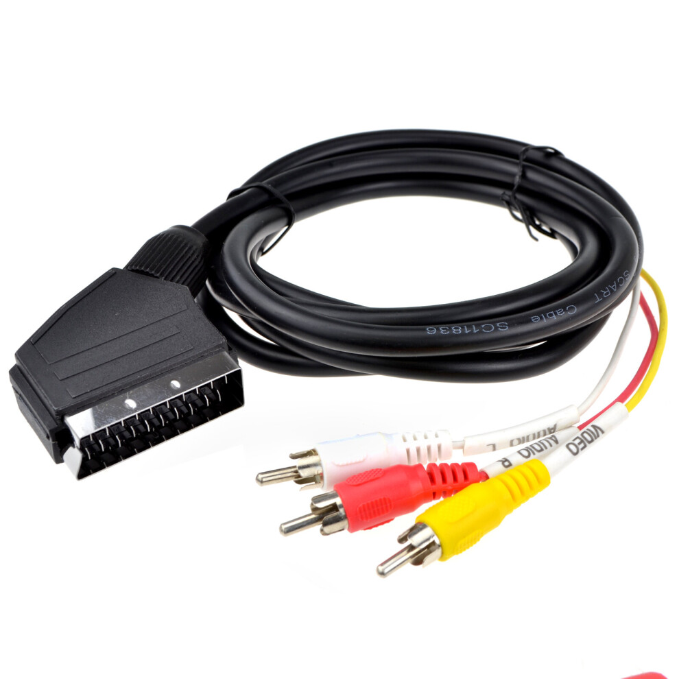 Kenable Scart Plug In/Out To Rca 3 X Phono Plugs Av Cable 2M Red/White/Yellow