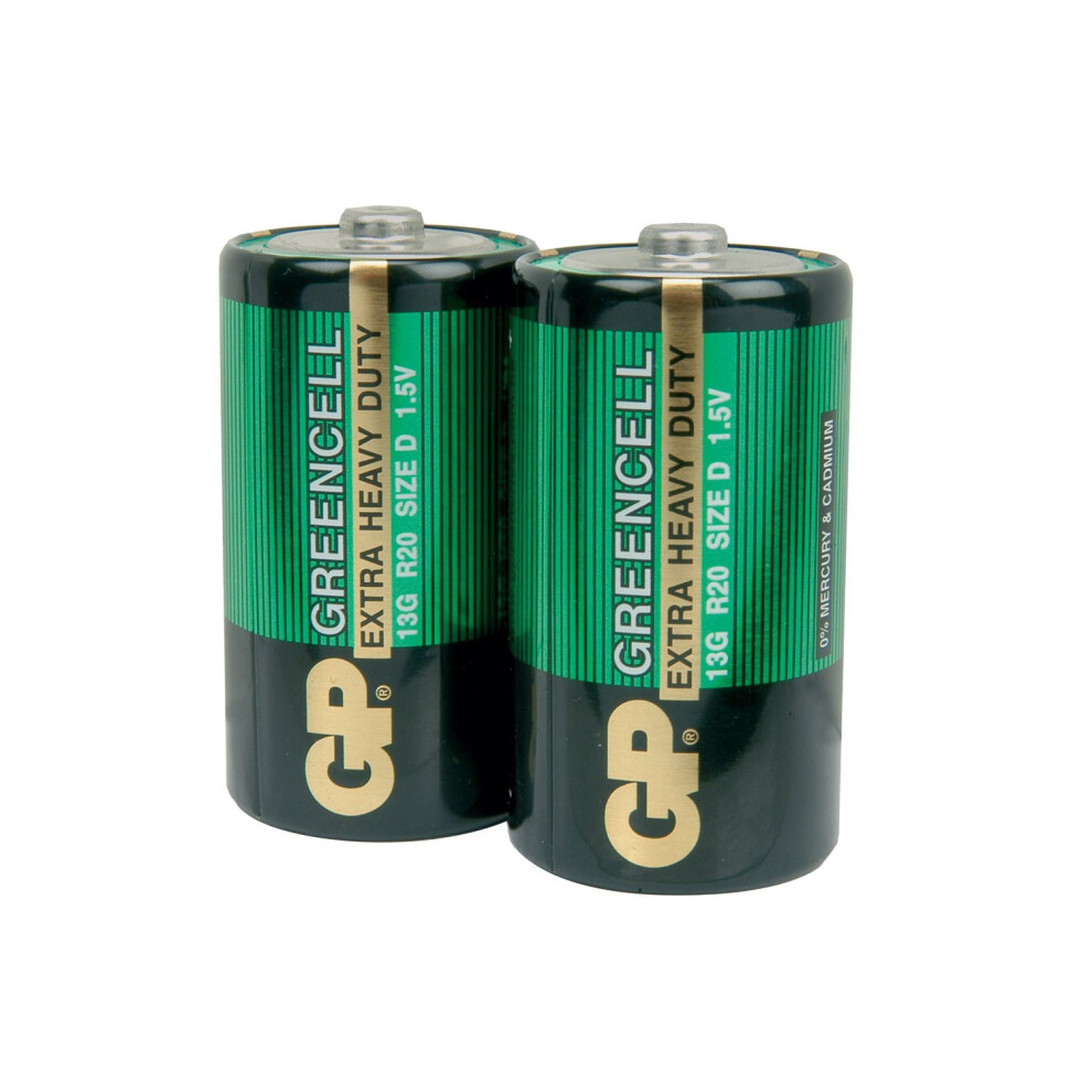 GP Greencell Heavy Duty Zinc Chloride Low Drain D LR20 Battery [2 Pack]