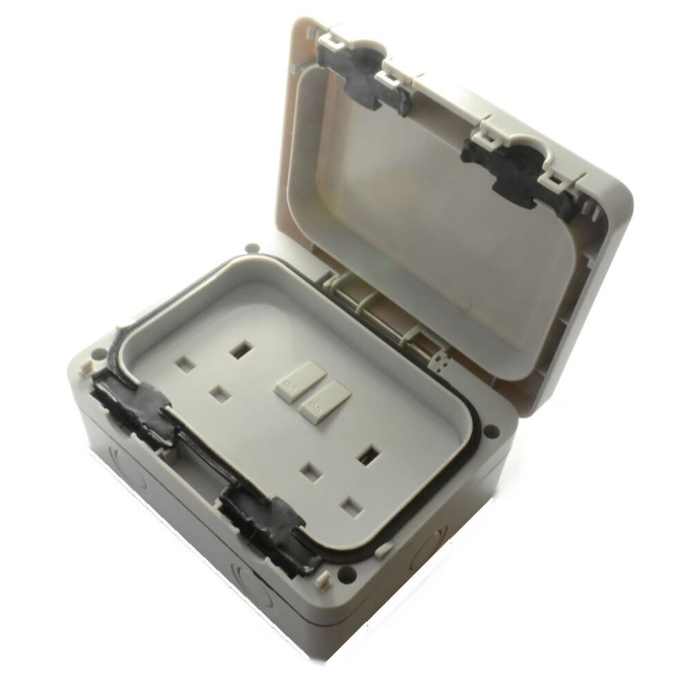 kenable External 2 Gang Outdoor Switched Socket Power Supply