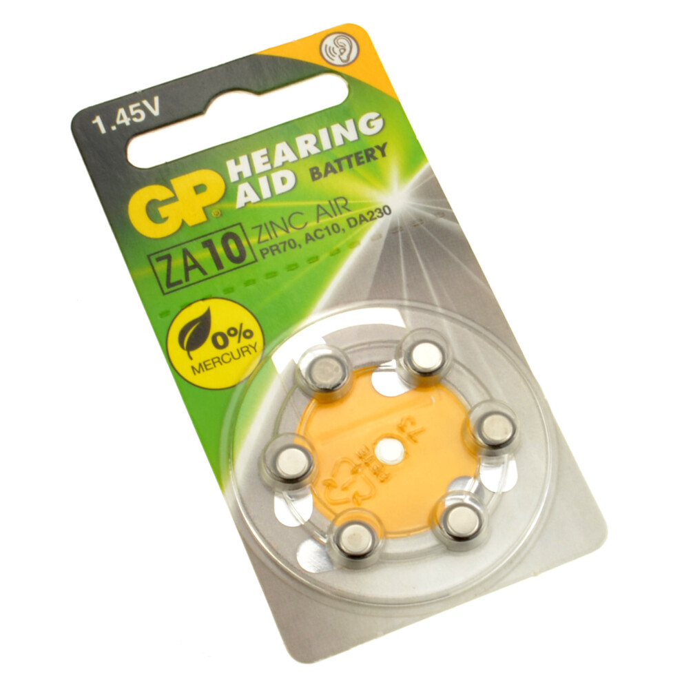 GP Hearing Aid Batteries ZA10  PR70  Yellow  1.4V 75mAh 3.6x5.8mm