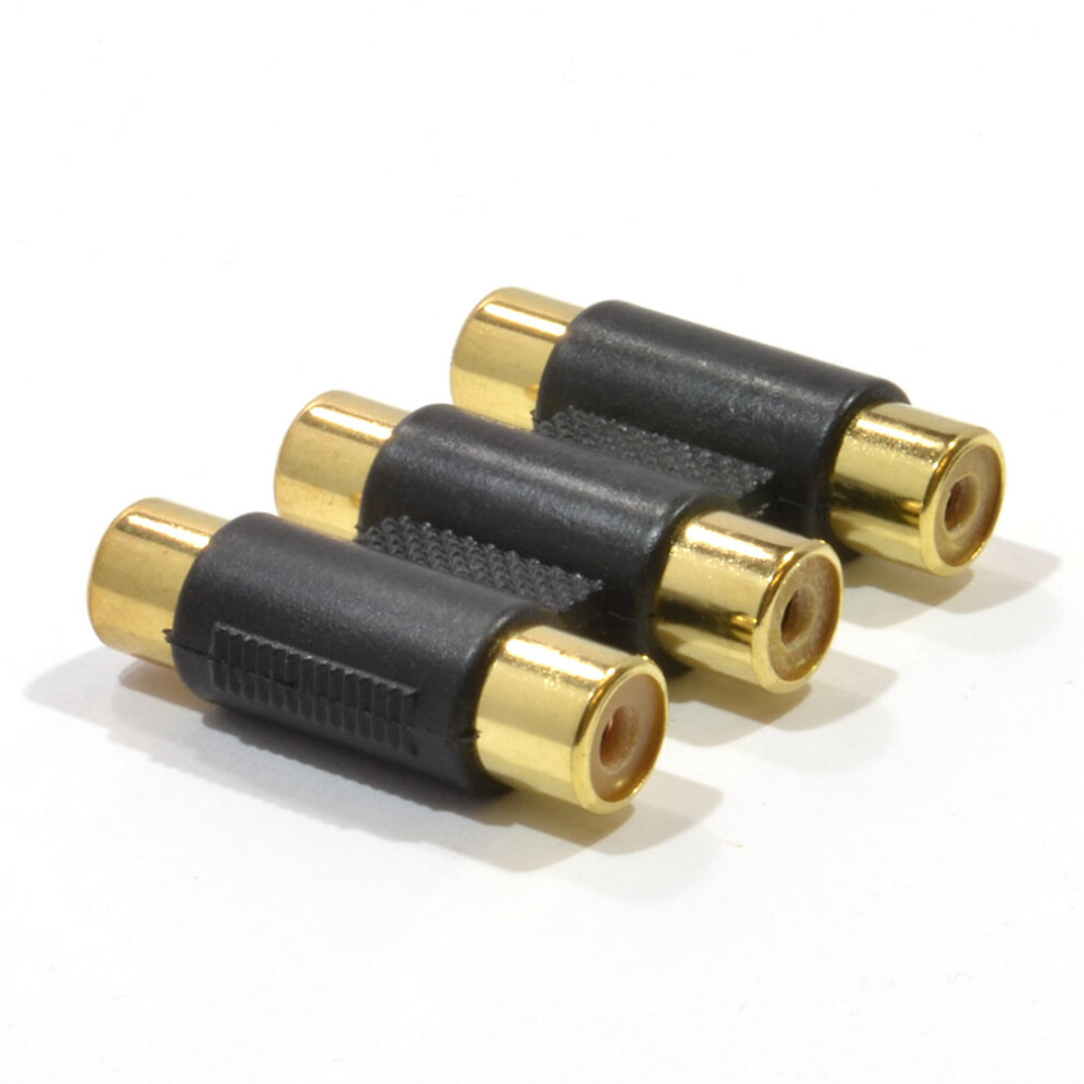 Kenable Phono Rca Triple Socket Coupler To Triple Socket For Audio & Video - 3 Rca Adapters, Contacts (403) Gold