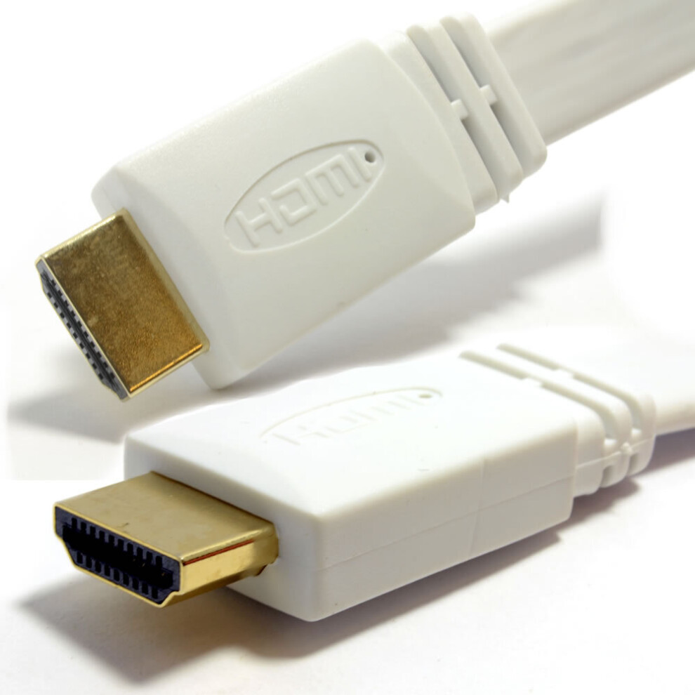 kenable FLAT HDMI High Speed Cable for LCD LED UHD HD TV Lead Gold  1.8m 6ft WHITE