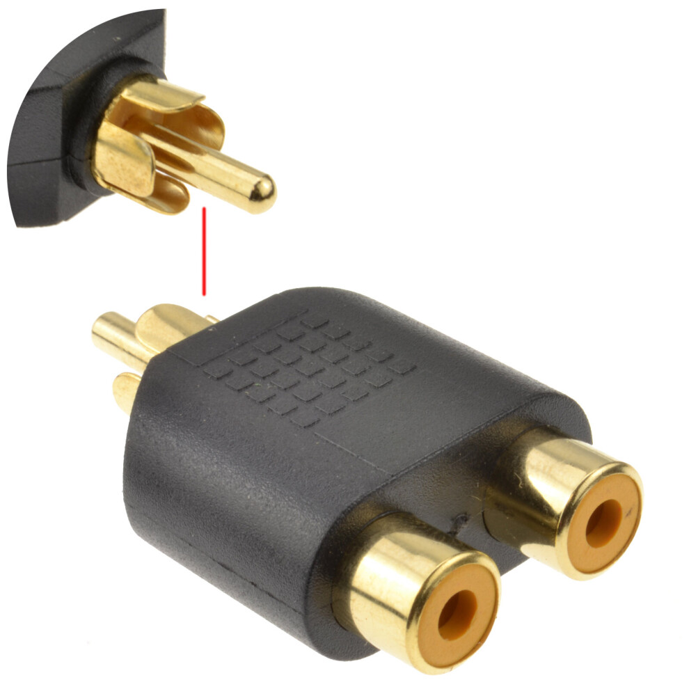 kenable Phono Splitter Joiner Adapter Twin RCA Sockets to RCA Phono Plug GOLD