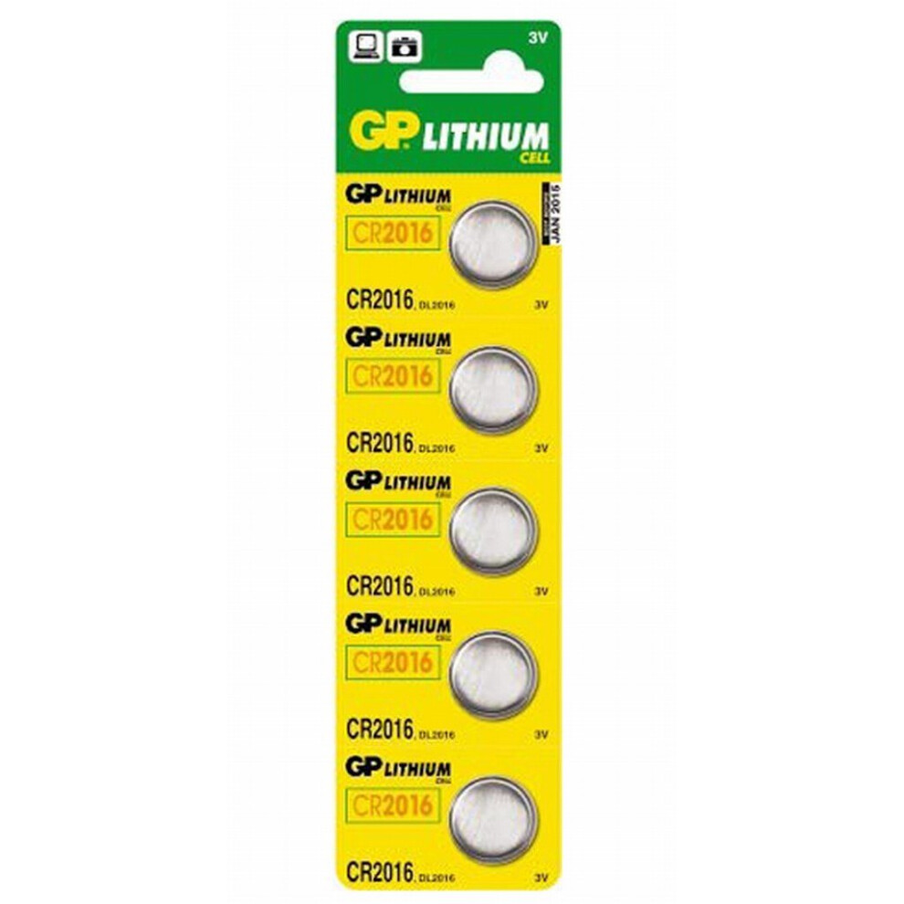 GP Cell Button Battery CR2016 3V 5 pack