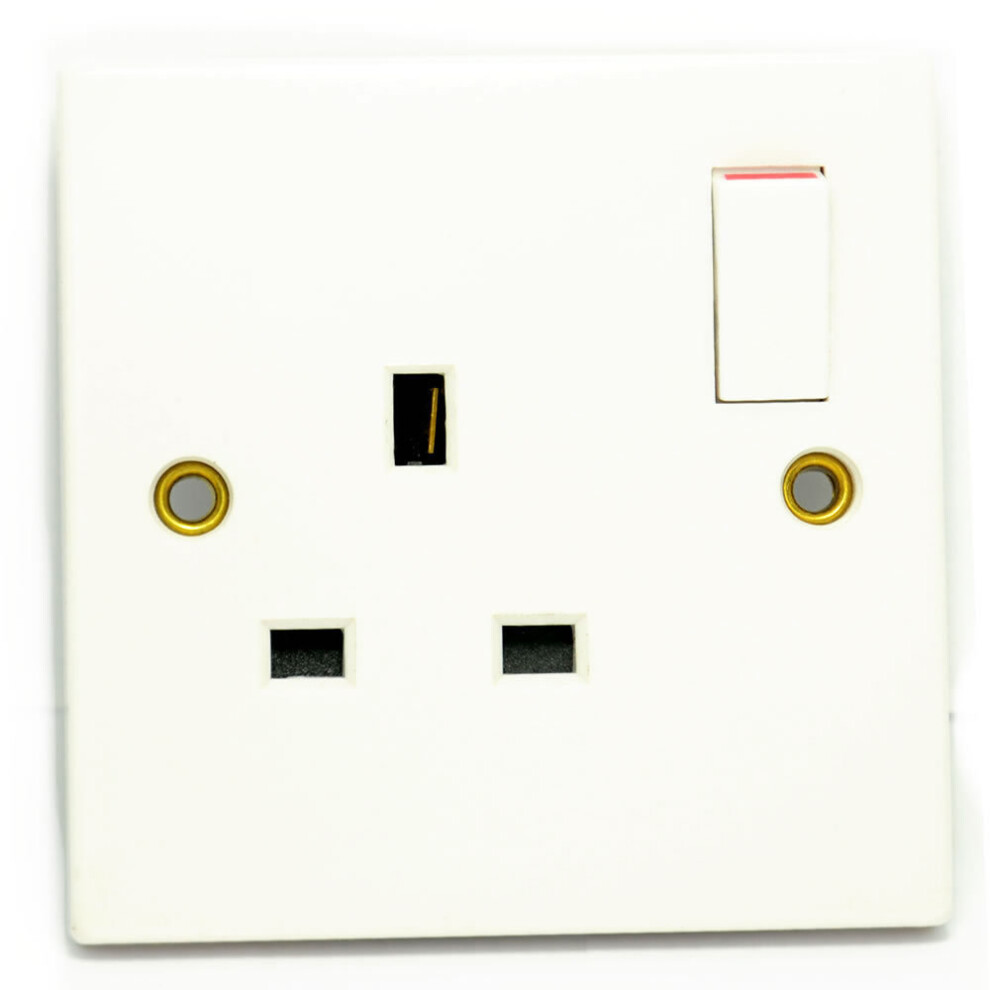 kenable 13A Single Plug UK Home Indoor Mains Socket 1 Gang Switched WHITE