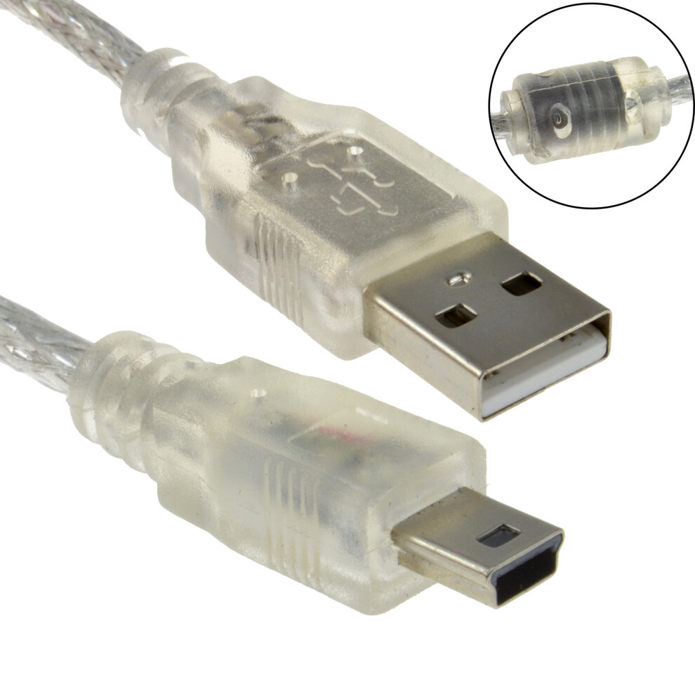 kenable CLEAR USB 2.0 Hi Speed A to mini B 5 pin Cable Power & Data 24AWG 1m