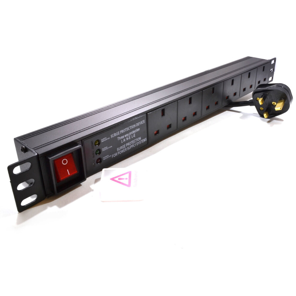 kenable Power Distribution Unit PDU 6 Way Horizontal Surge 19 Rack Mounted 3m