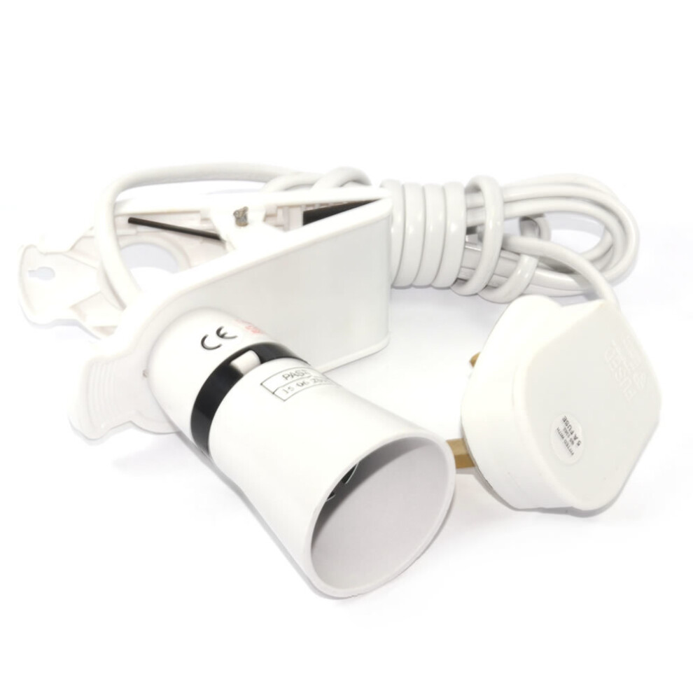 kenable Clip On Lamp Light on a Extension Lead  BC B22 Bayonet 2m Cable White