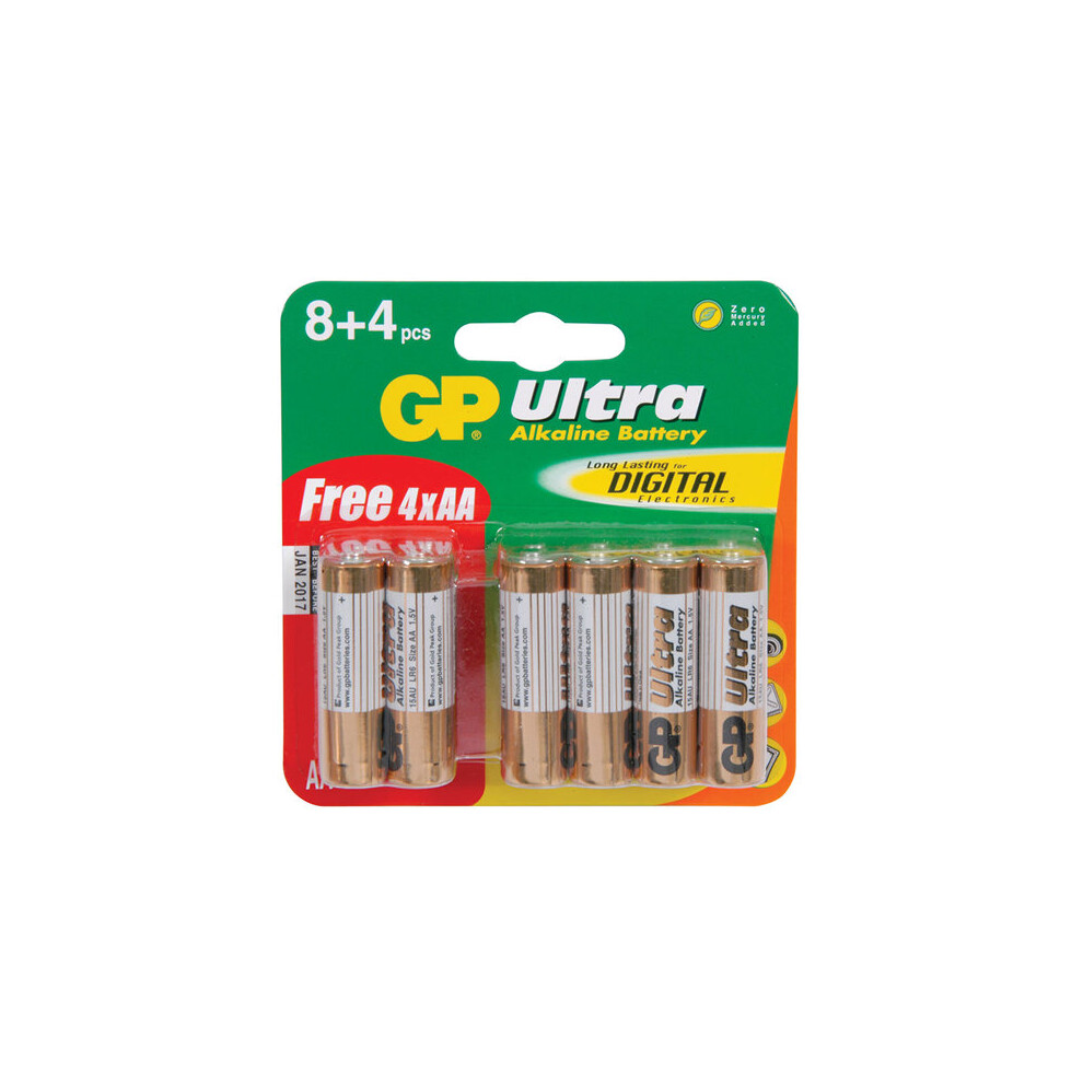 GP AA 1.5V Plus Ultra High Performance Alkaline Battery [12 Pack]