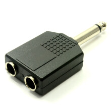 kenable Black 6.35mm Mono Jack Plug to Twin 6.35mm Mono Jack Sockets Splitter Adapter - 3272