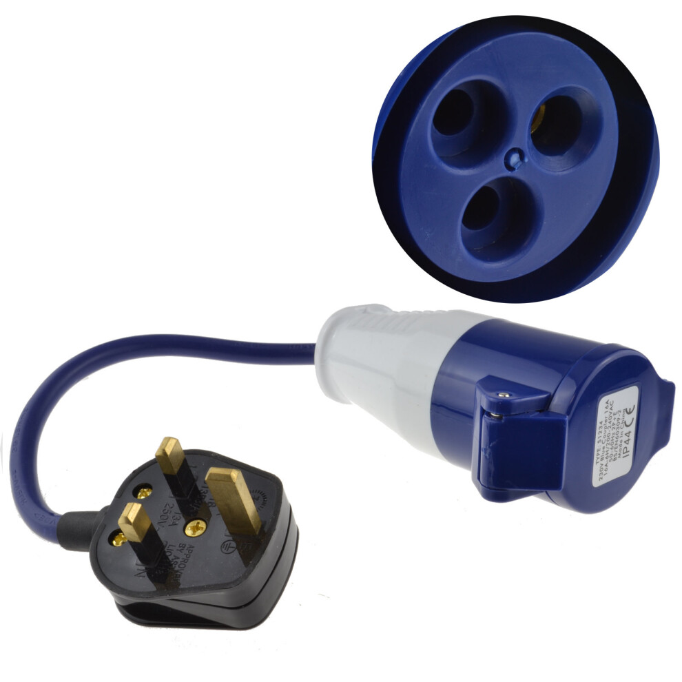 Kenable Uk Plug To Cee16a Commando Caravan Site Outdoor Power Electric Hook Up Adapter Blue