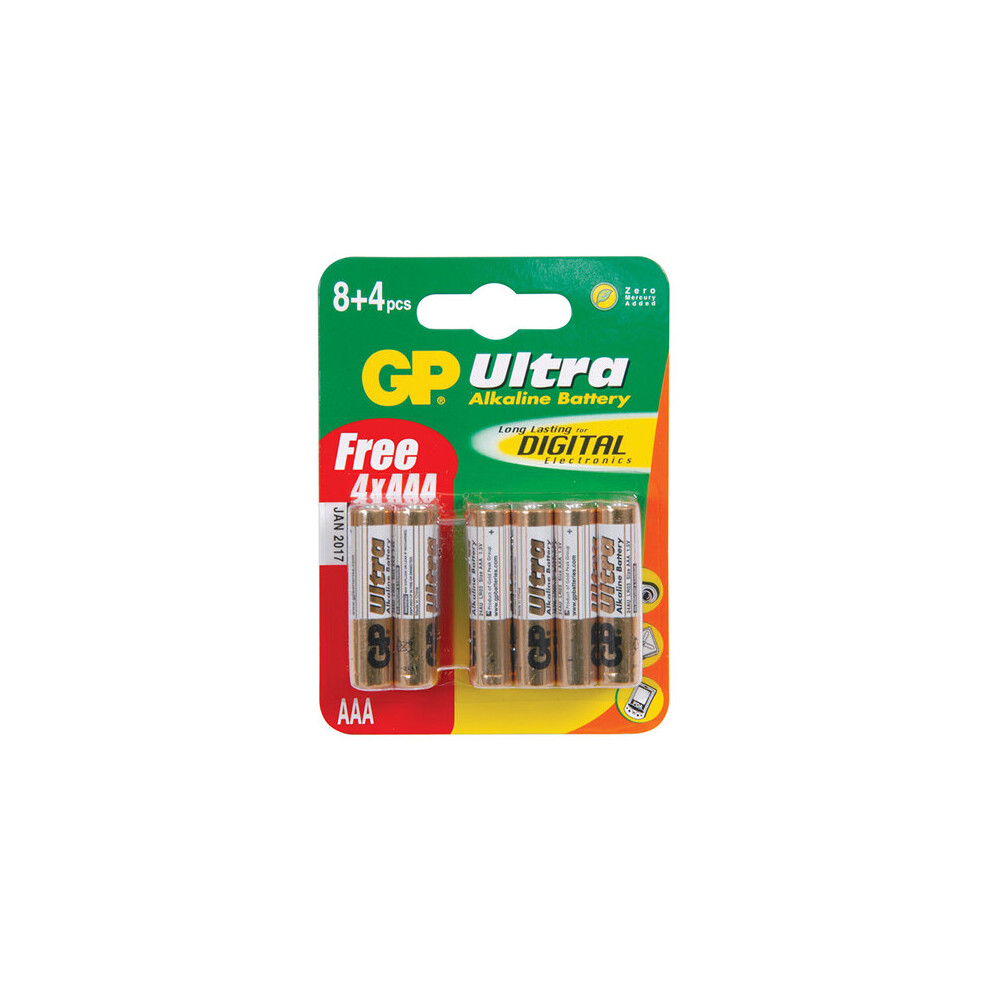 GP AAA 1.5V Plus Ultra High Performance Alkaline Battery [12 Pack]