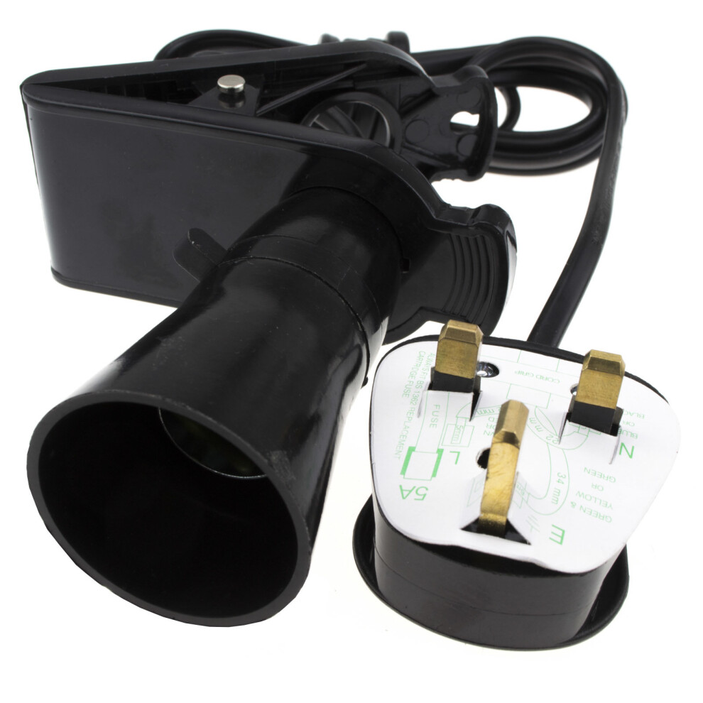 kenable Clip On Lamp Light on a Extension Lead  BC B22 Bayonet 2m Cable BLACK