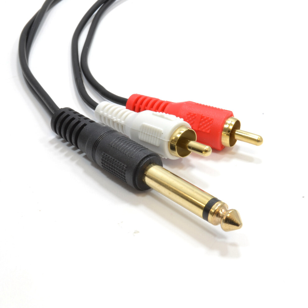 6.35Mm Mono Jack Plug To Phono Rca Plugs Screened Audio Cable 0.5M Black 5054338103815