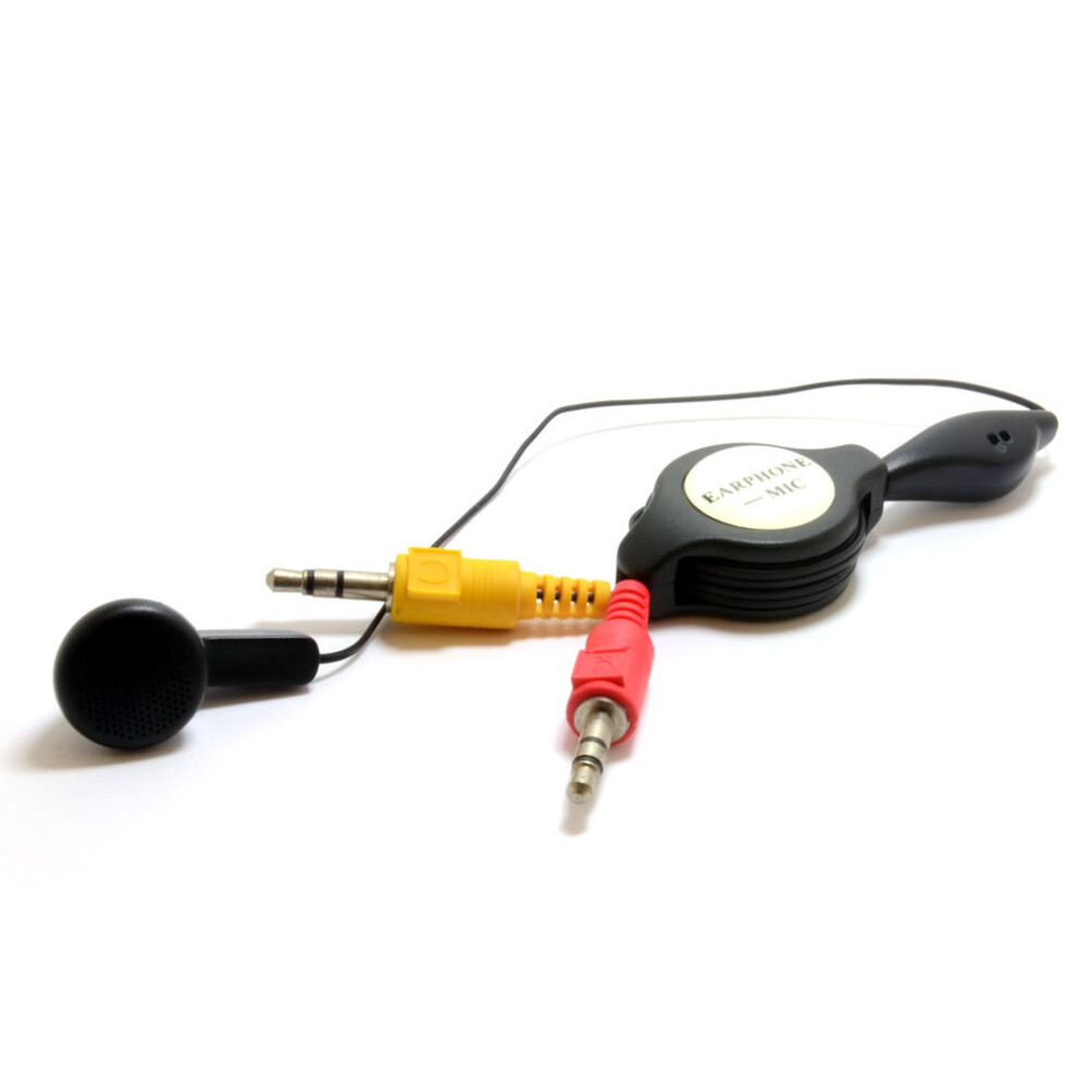 kenable Ear Piece with Microphone to 2 x 3.5mm Jacks Retractable Cable 1m