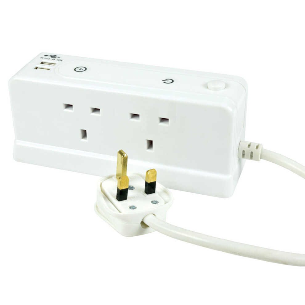 Desk Wall Compact 4 Gang Way Extension Block with Dual USB 2.4A Surge Protected