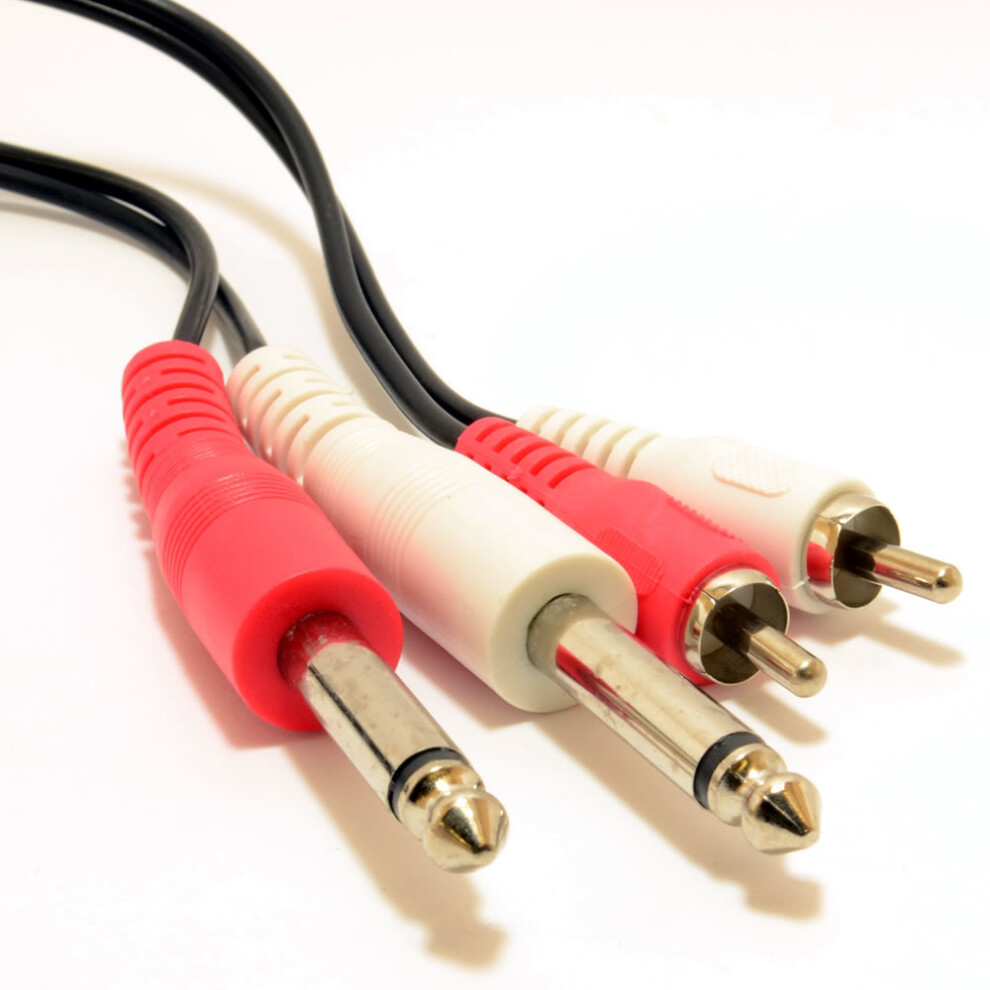 Kenable Twin 6.35Mm Mono Jack Plugs To Rca Phono Plugs Ofc Audio Cable 1.8M