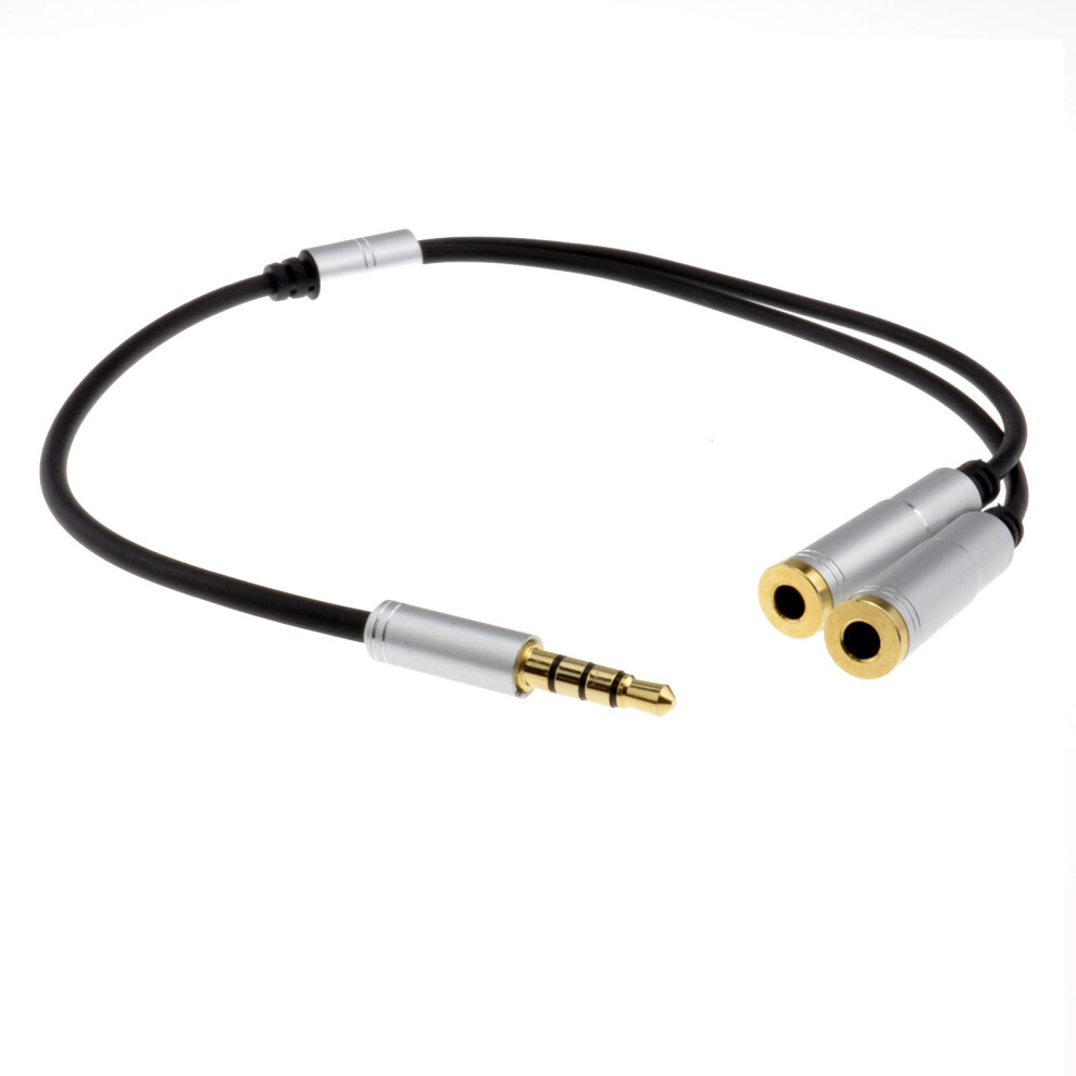 kenable PRO TRRS 3.5mm 4 Pole Headphone Splitter Jack to 2 x Stereo Sockets Cable 15cm