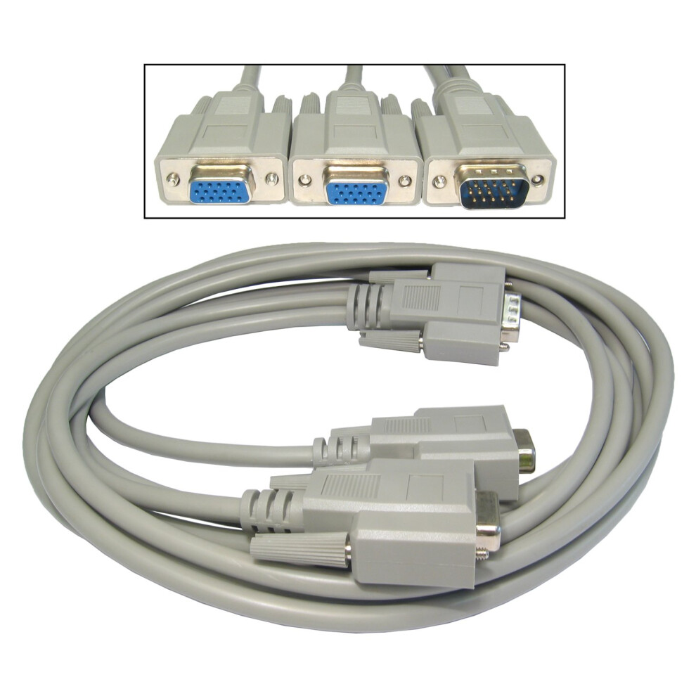 Kenable Svga Monitor Splitter 2 Way Hd15 Plug To 2 X Hd15 Sockets 1.8M