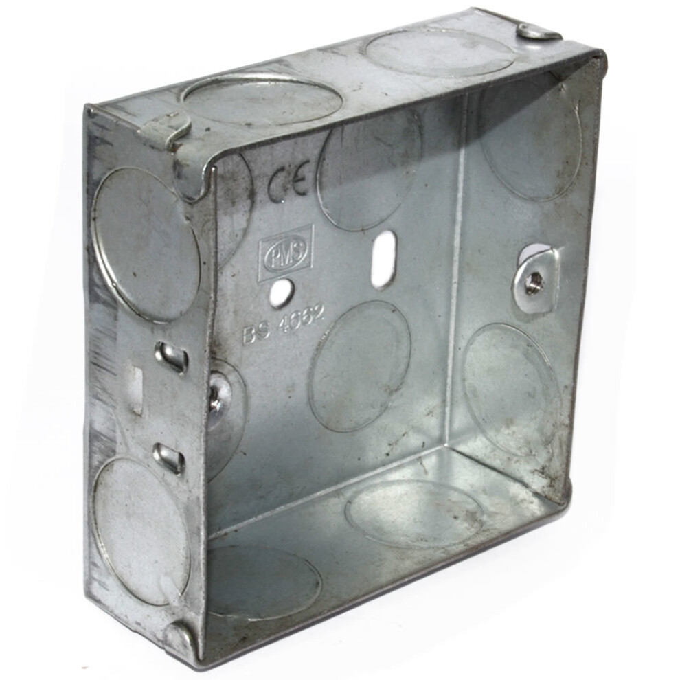 kenable Flush Single Galvanised Steel Back Box With Fixed Lugs 25mm