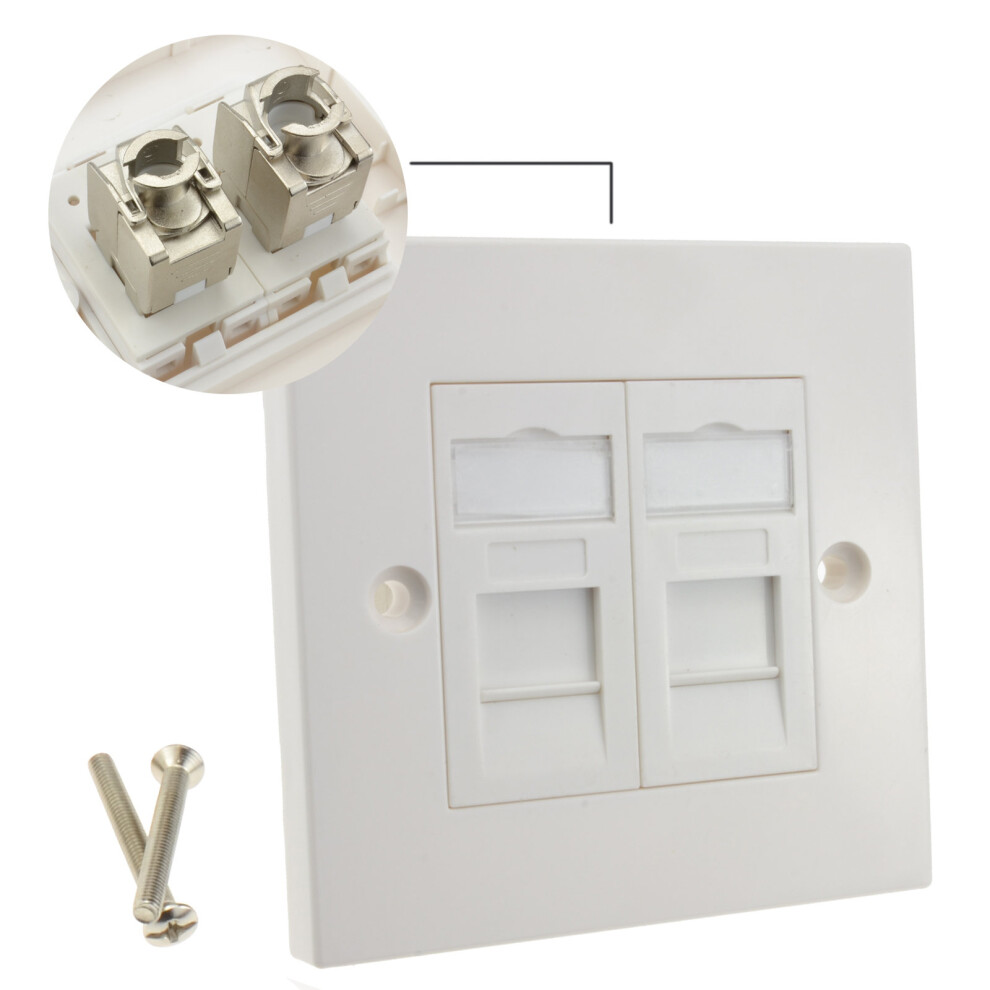 Kenable Shielded Rj45 Face Plate Cat 6A Toolless Double Port With Keystones 5055383493241