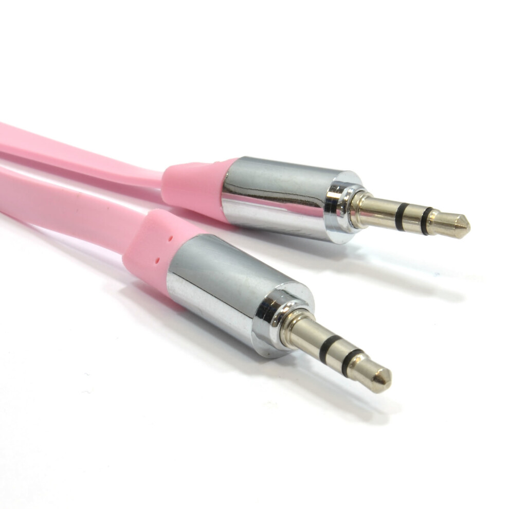 kenable FLAT 3.5mm Jack with METAL Plug Stereo Audio Cable Lead Pink 2m