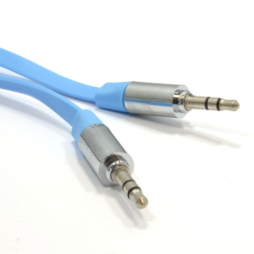 kenable FLAT 3.5mm Jack with METAL Plug Stereo Audio Cable Lead Light Blue 2m