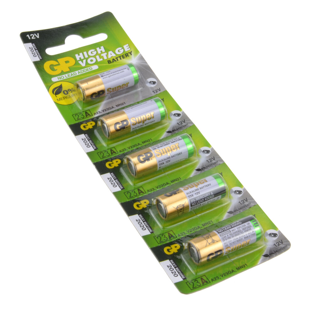 GP High Voltage Battery 23A 12V for Remote Fobs [5 Pack]