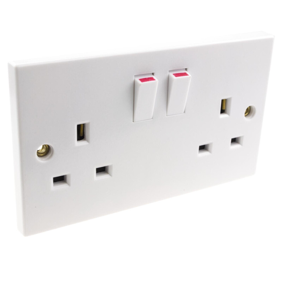 kenable Double 2 Gang Switched UK 13A Mains Power Outlet Faceplate White