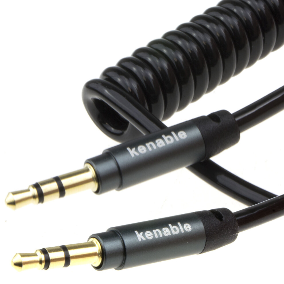 Kenable Gold Pro 22Awg Coiled 3.5Mm Stereo Jack Cable Aux Headphone Lead 2M
