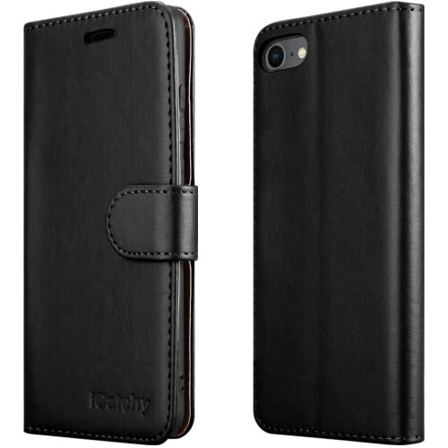 (Black) For iPhone SE 2020 Phone Wallet Book Leather Case
