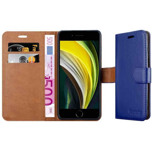 (Blue) For iPhone SE 2020 Phone Wallet Book Leather Case 2