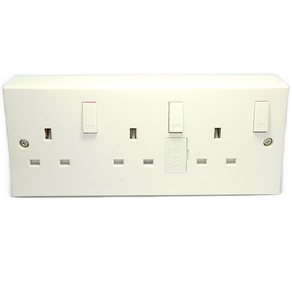 kenable 3 Gang Wall Sockets With Individual Switches And Back Box Converter