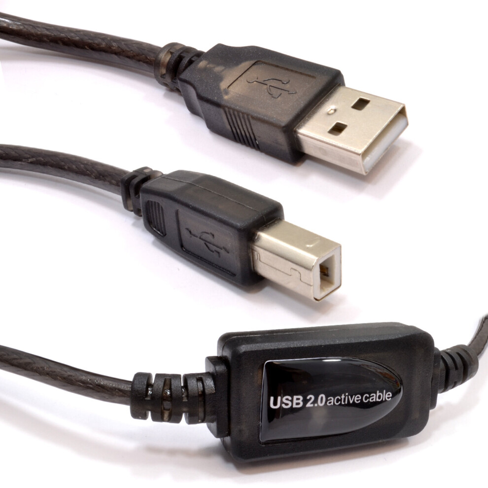kenable USB 2.0 Active Lead A Male to B Type Printer Plug Boosted Cable 15m