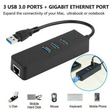 3 Port USB Hub 3.0 Gigabit Ethernet Lan RJ45 Network Adapter Hubs to 1000Mbps PC