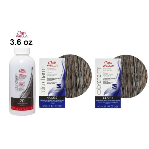 Wella (4A+4A+Developer (Vol. 20) 3.6oz) Wella Charm Permanent Color Medium Ash Brown 4A/237