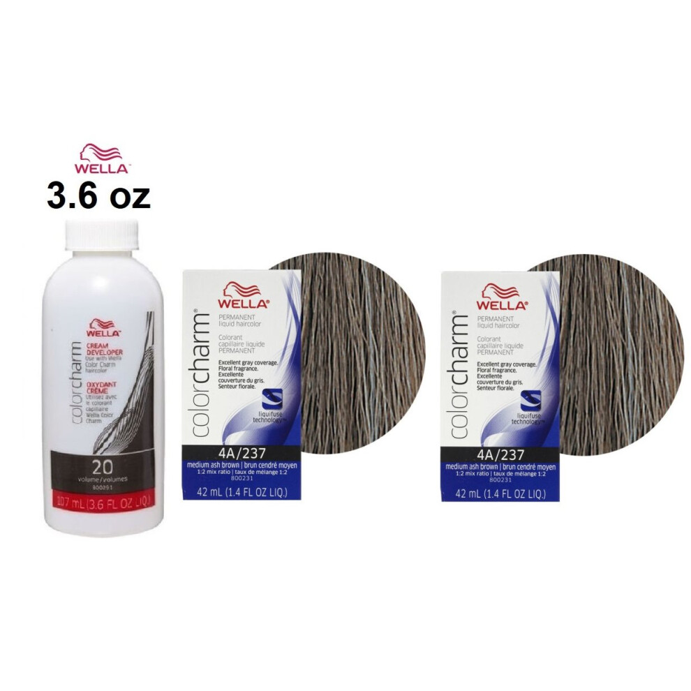 (4A+4A+Developer (Vol. 20) 3.6oz) Wella Charm Permanent Color Medium Ash Brown 4A/237