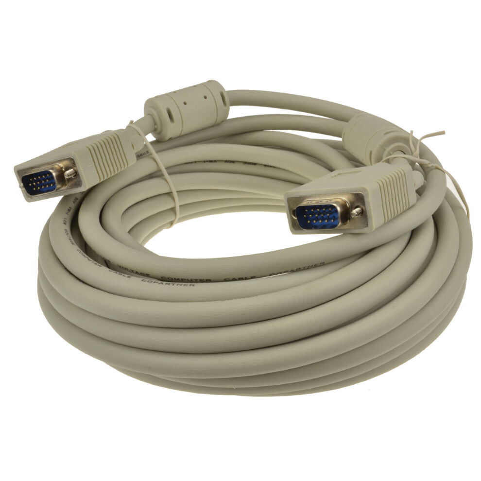 kenable SVGA Cable HD15 Male to Male PC to Monitor Lead with Ferrites 10m Grey