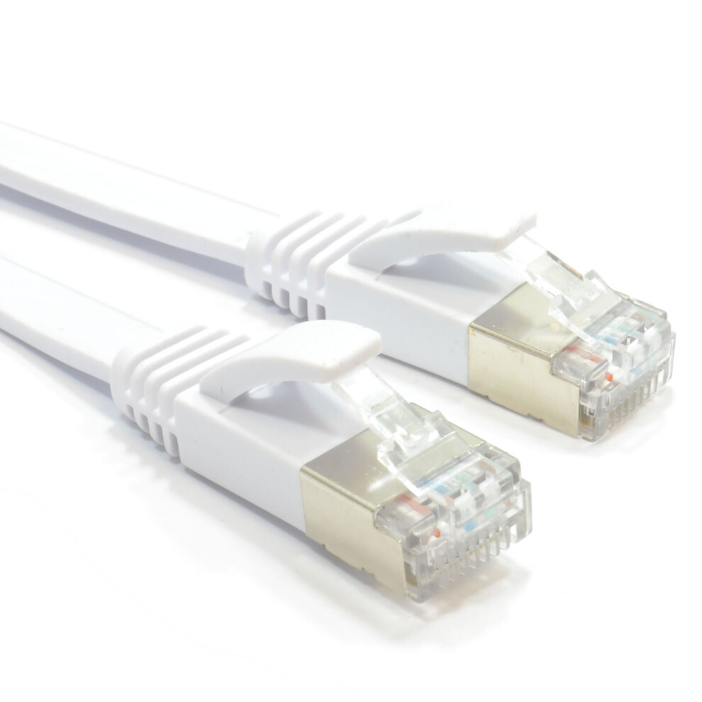 kenable FLAT CAT6A S STP Shielded 500MHz Ethernet LAN Cable RJ45  0.3m WHITE