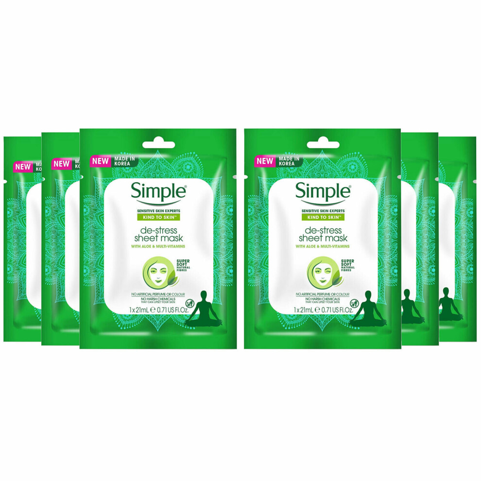 (Buy 6 De-Stress) Simple Kind toSkin Daily Skin Detox Sheet Mask 6Pk